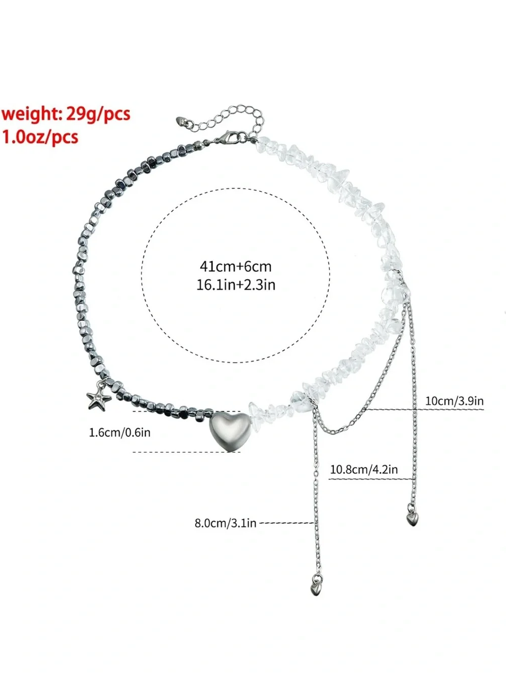 Silver Heart & Clear Crystal Double Strand Choker Necklace